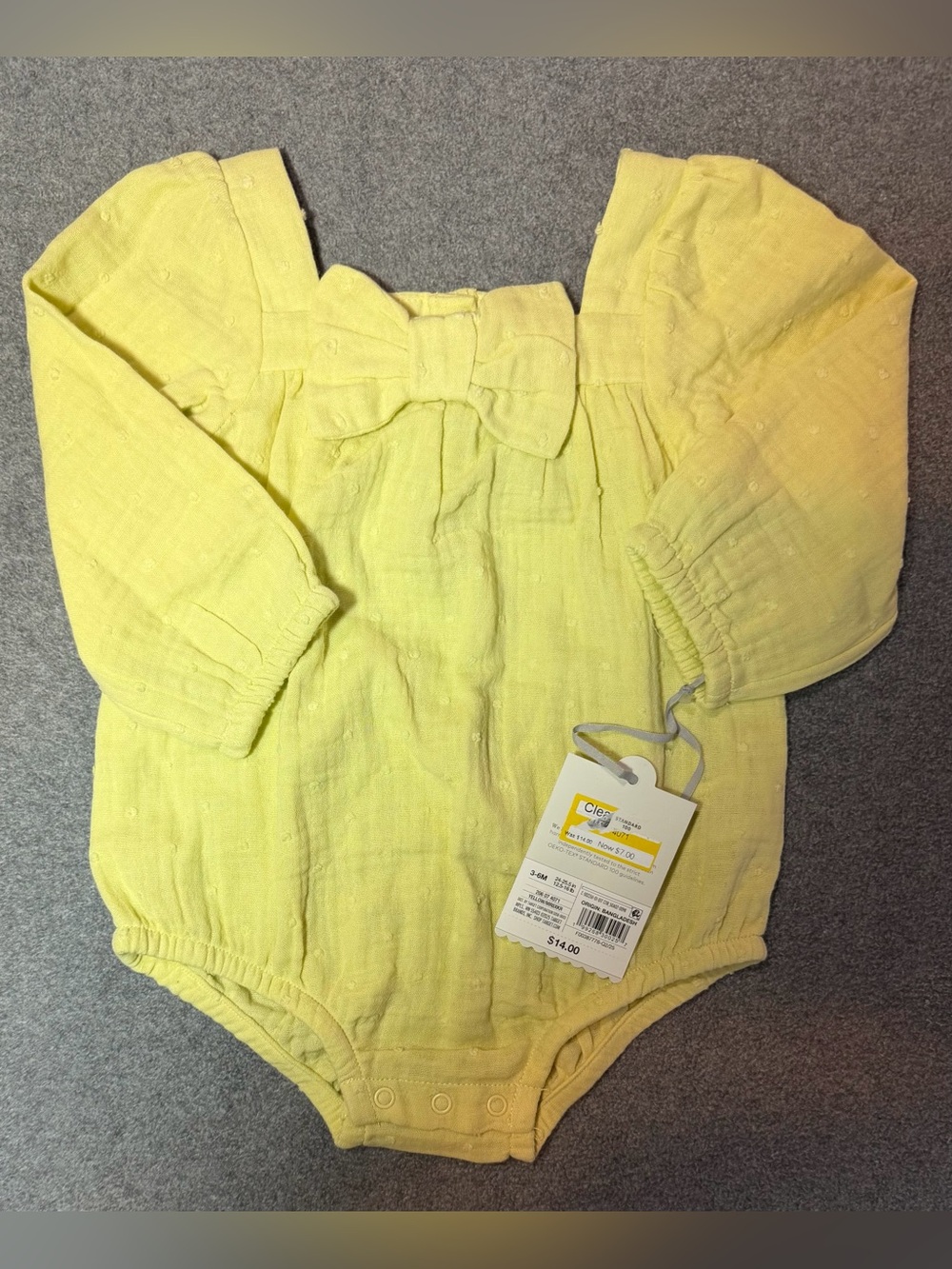 cloud island Yellow Bow Long-Sleeve Bubble Romper